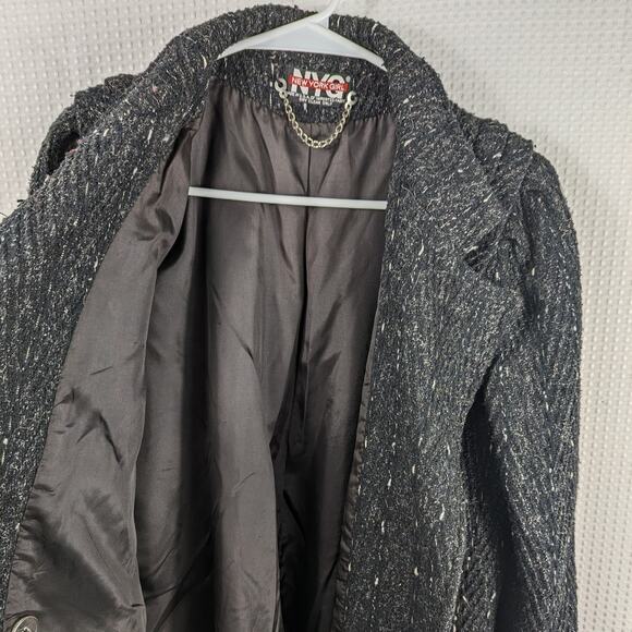 NYC New York Girl Size 6 Tweed Wool Blend Coat Womens Black Gray Double Breasted - Picture 2 of 6